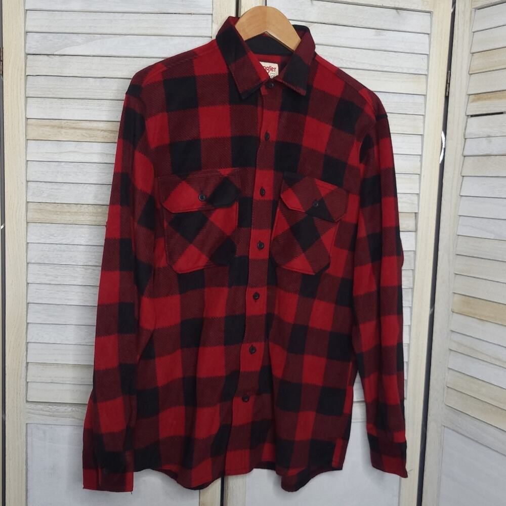 Wrangler Fleece Checkered Mens Sweater Shirt Long Sleeve Medium Soft Thick